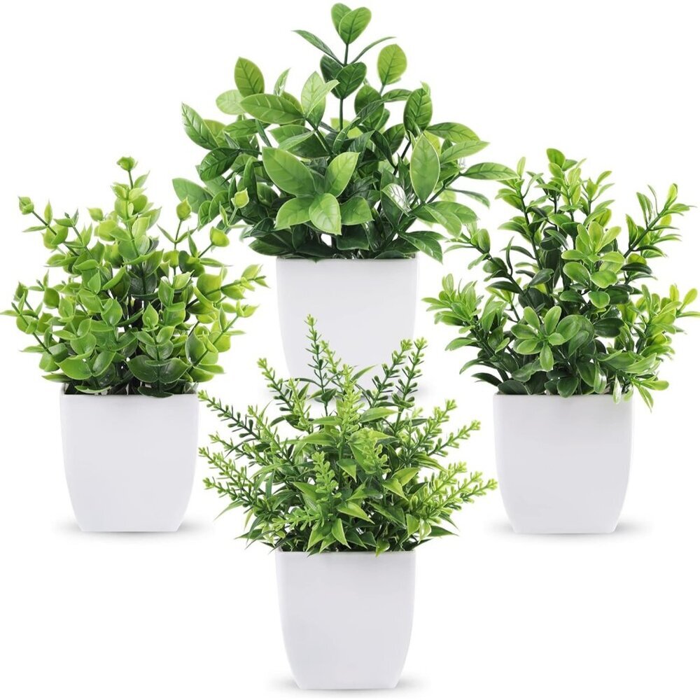 4 Pack Green Fake Plants Mini Artificial Greenery Potted Plants for Home Decor